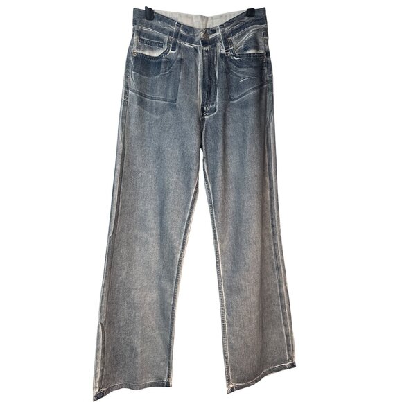 ZARA Size 2 High-Waisted Wide-Leg Jeans Blue Denim White Contrast - Picture 2 of 16